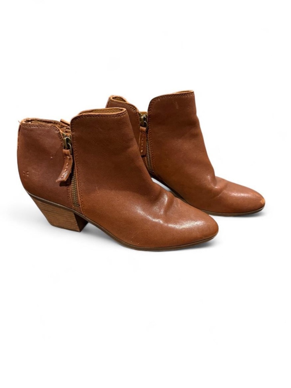 Women's Tan Leather Ankle Booties with Side Zip